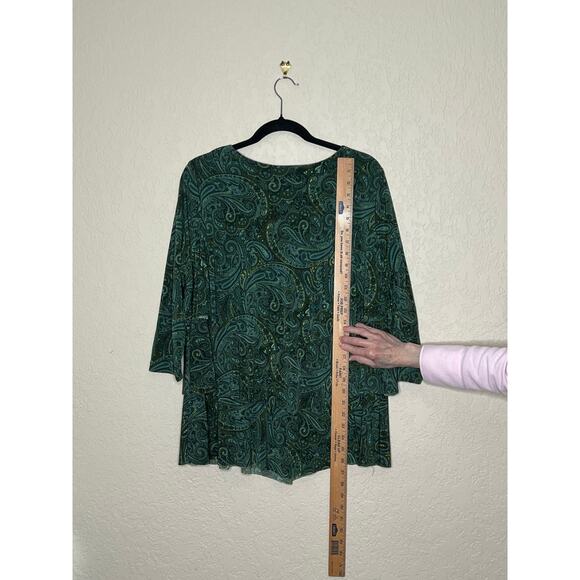 Susan Graver womens size L top tiered green paisley 3/4 sleeve artsy, lagenlook - Picture 4 of 11